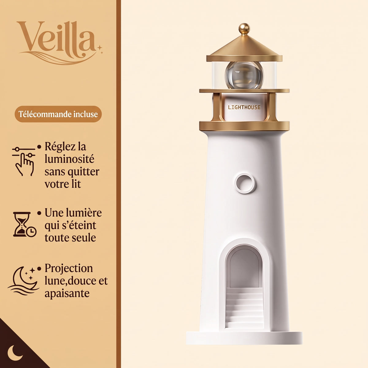 Veilleuse LED Phare Projecteur Lune Bruit Blanc — FanarLune