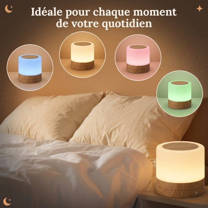 Veilleuse bébé tactile bois rechargeable – 13 couleurs, télécommande & minuterie – ChaleurBois
