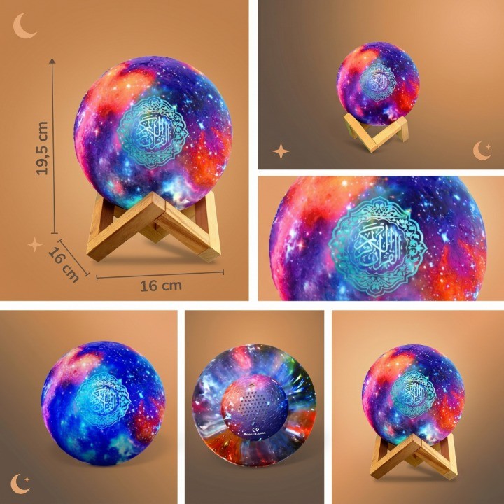 Veilleuse coranique LED globe galaxie – Coran complet, 7 couleurs & haut-parleur Bluetooth 5W – QamarNour