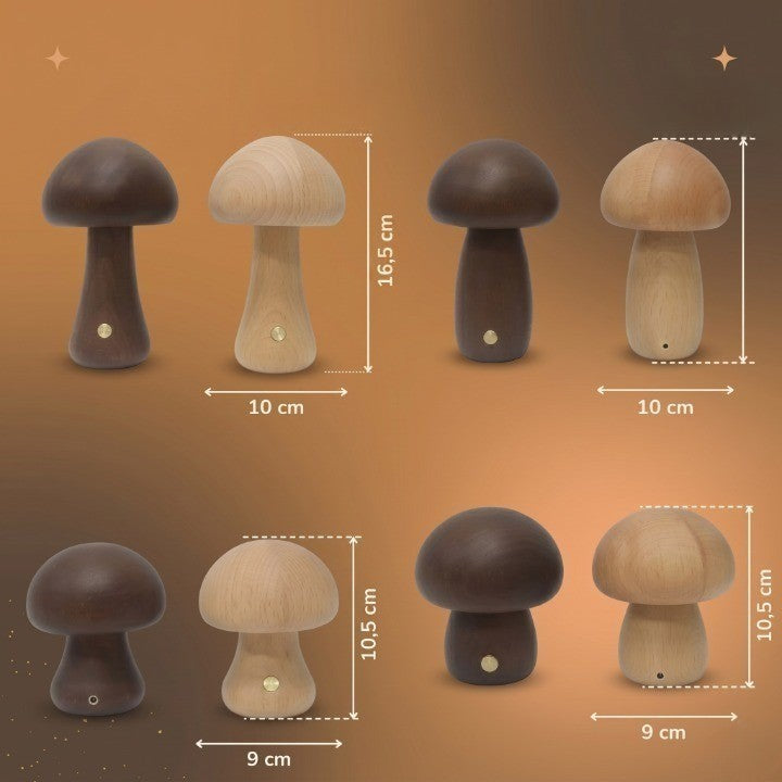 Veilleuse Enfant Champignon Bois Tactile Dimmable Rechargeable USB — LumièreForêt