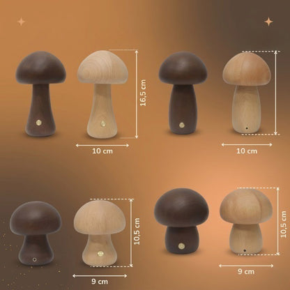 Veilleuse Enfant Champignon Bois Tactile Dimmable Rechargeable USB — LumièreForêt