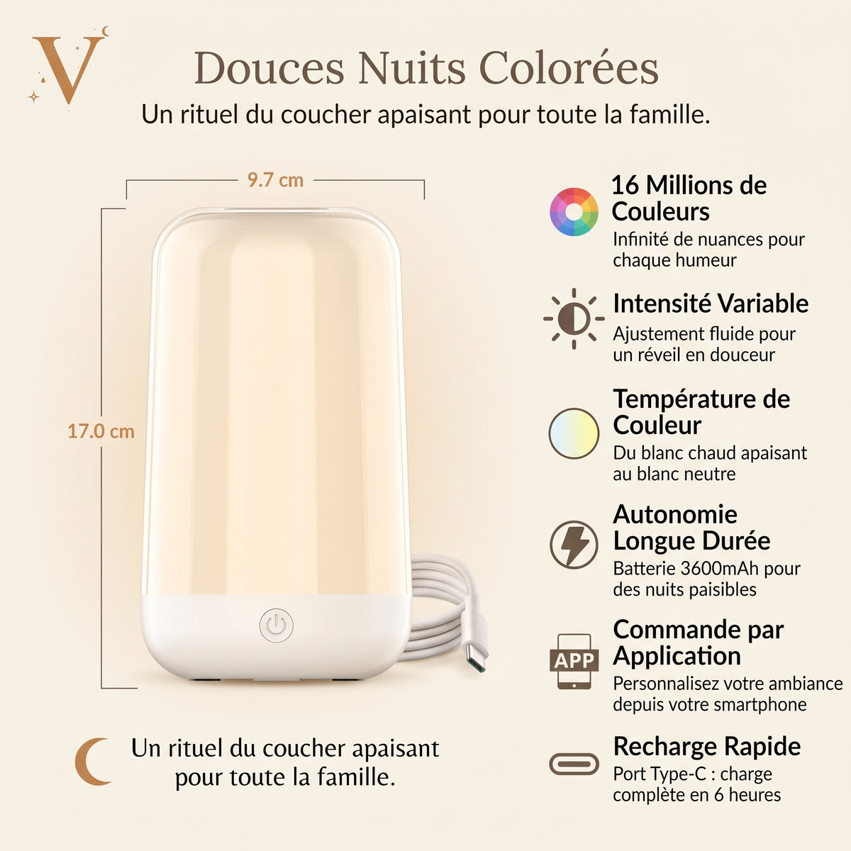 Veilleuse adulte tactile connectée rechargeable – SmartLight