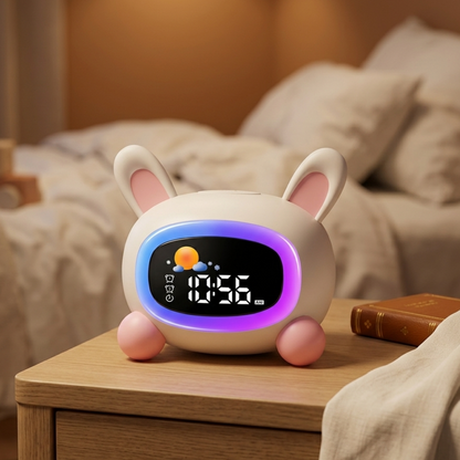 Veilleuse enfant Réveil Apprentissage Sommeil Enfant – Alarme Douce, 7 Sons & Veilleuse Colorée – PetitOurs
