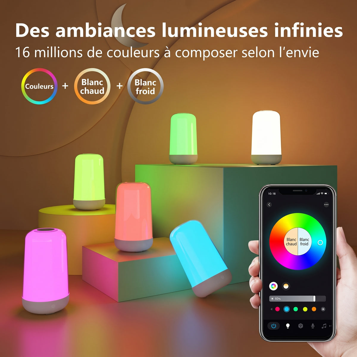 Veilleuse adulte tactile connectée rechargeable – SmartLight