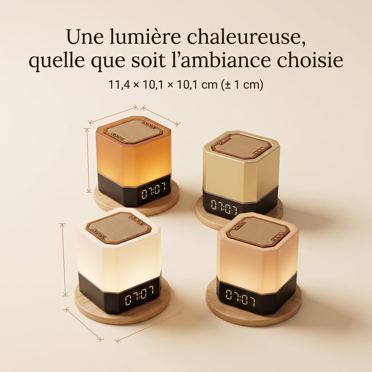 Veilleuse coranique réveil Azan Bluetooth – 16 récitants, 7 couleurs RGB & haut-parleur HD – SawtAlQuran