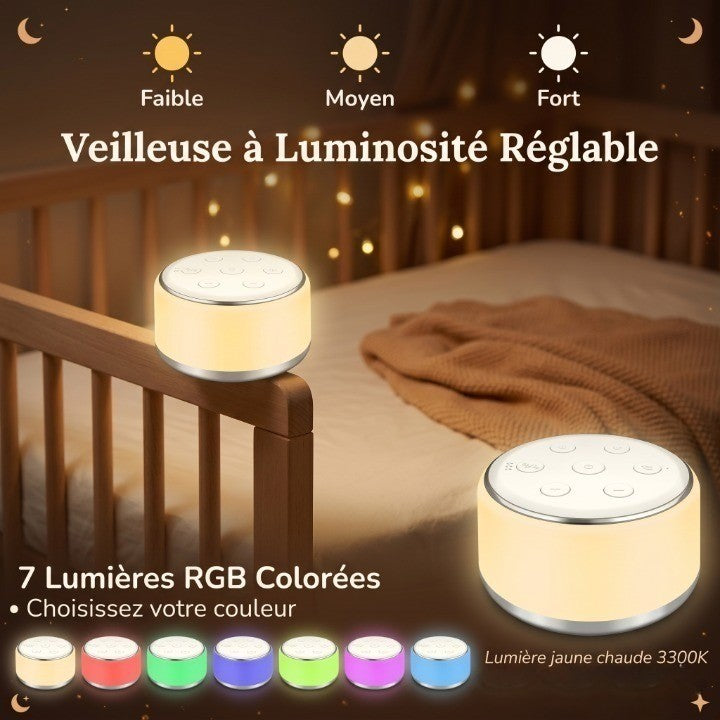 Veilleuse Bébé Machine Bruit Blanc 34 Sons 7 Couleurs Minuterie Rechargeable USB-C — SawtLuna