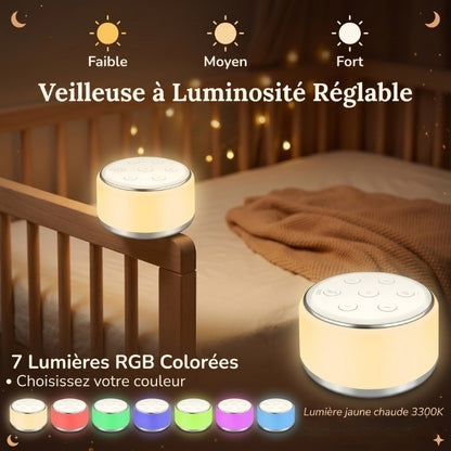 Veilleuse Bébé Machine Bruit Blanc 34 Sons 7 Couleurs Minuterie Rechargeable USB-C — SawtLuna