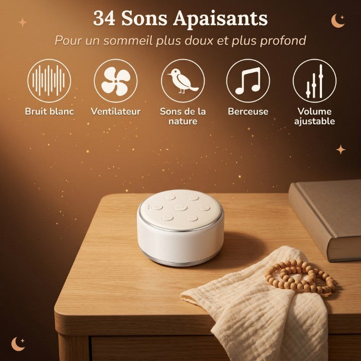 Veilleuse Bébé Machine Bruit Blanc 34 Sons 7 Couleurs Minuterie Rechargeable USB-C — SawtLuna
