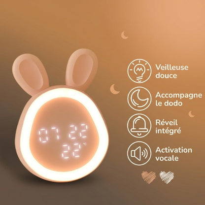 Veilleuse enfant rechargeable réveil lapin – Affichage digital & activation vocale – LapinLune