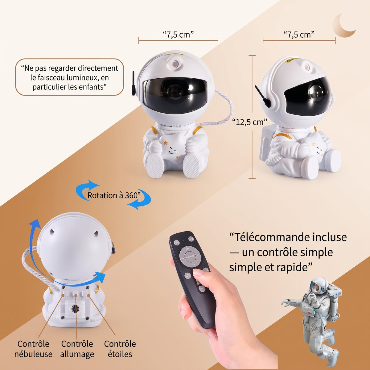 Veilleuse astronaute projecteur galaxie blanc – CosmoBlanc