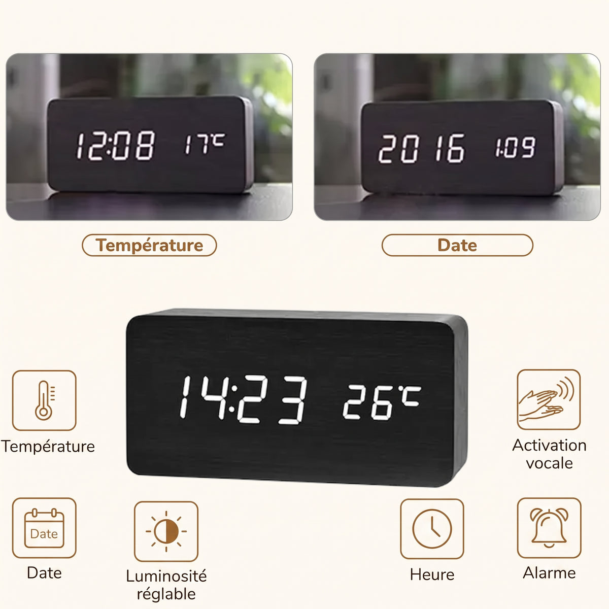 Veilleuse adulte réveil bois LED – ChronoBois