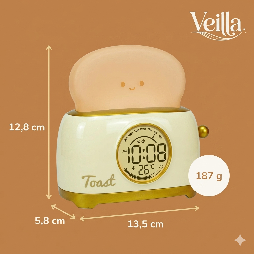 Veilleuse Enfant Réveil LED Forme Toast Kawaii, Affichage Température et Heure, Snooze – ToastiDoux