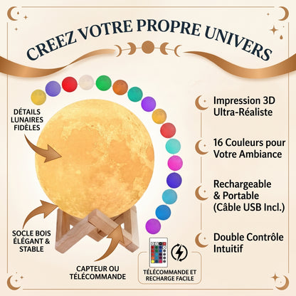 Veilleuse lune 3D rechargeable 16 couleurs – MoonLumina