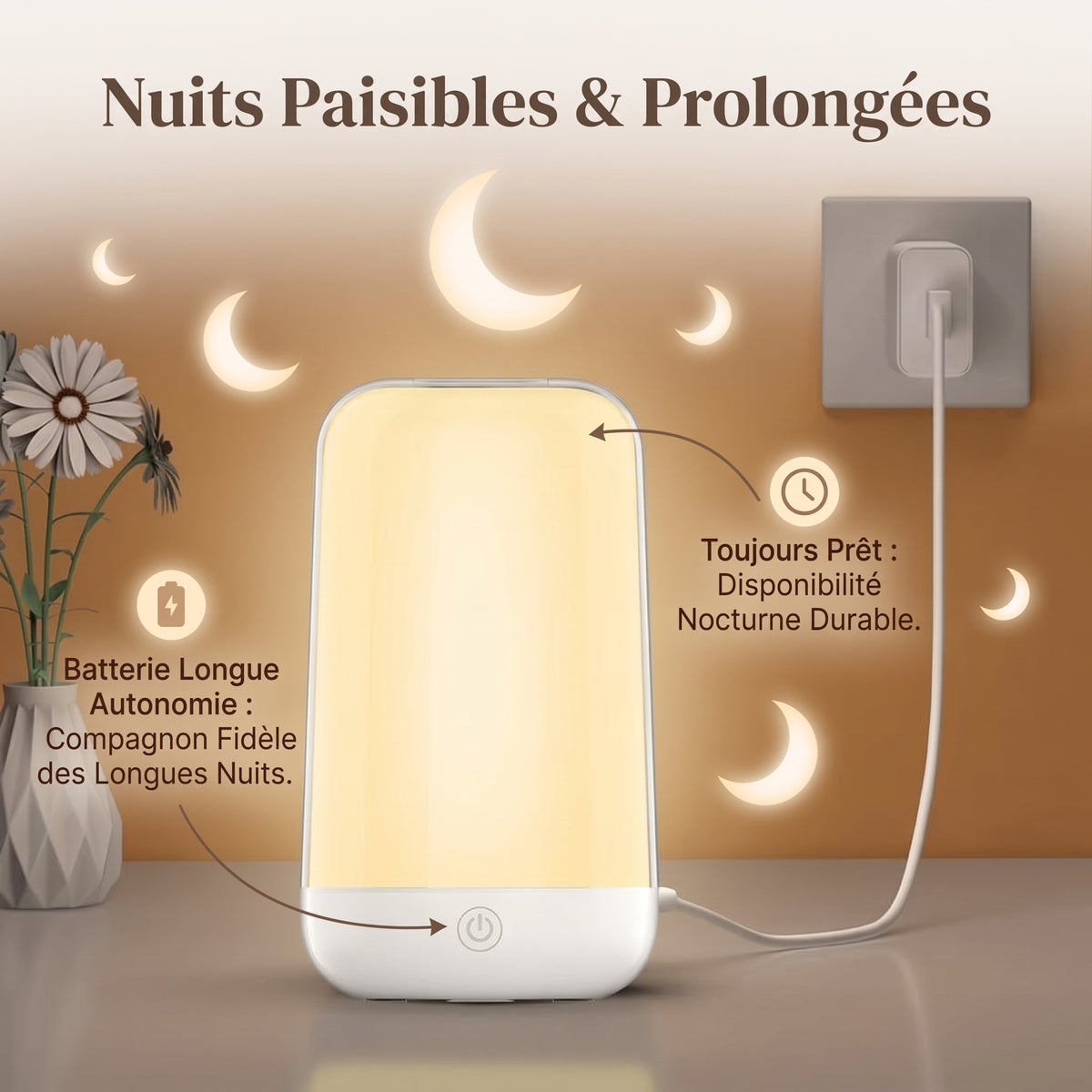 Veilleuse adulte tactile connectée rechargeable – SmartLight