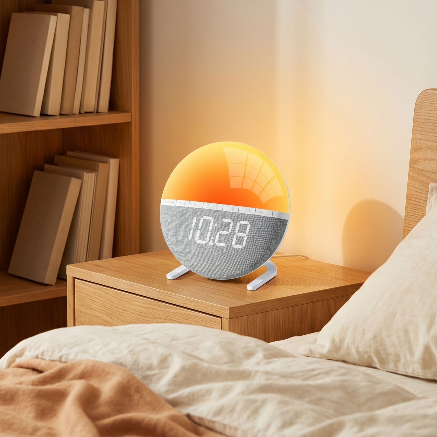 Veilleuse adulte réveil simulateur lever soleil – 7 sons naturels, 9 couleurs & minuterie 120min – SoleilDoux