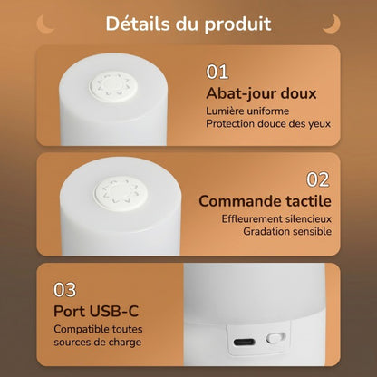 Veilleuse Adulte Tactile LED 360° Cylindrique, Lumière Douce Sans Éblouissement pour Chevet – GlowTouch