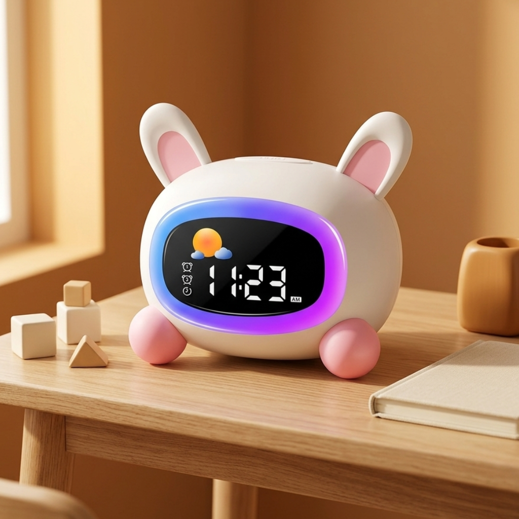 Veilleuse enfant Réveil Apprentissage Sommeil Enfant – Alarme Douce, 7 Sons & Veilleuse Colorée – PetitOurs
