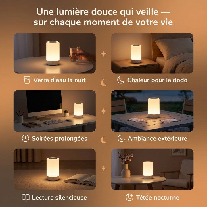 Veilleuse Adulte Tactile LED 360° Cylindrique, Lumière Douce Sans Éblouissement pour Chevet – GlowTouch