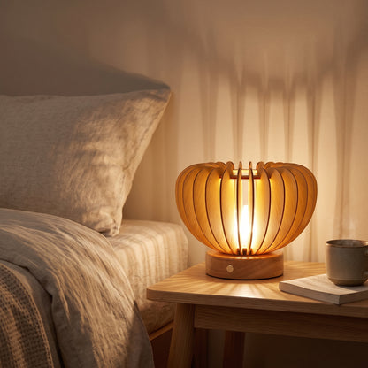 Veilleuse adulte lampe pliante plissée en bois – PliLumière