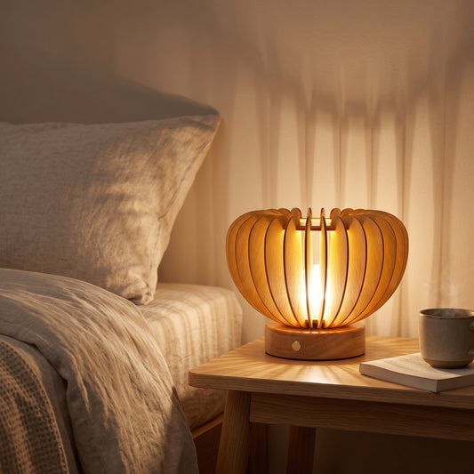 Veilleuse adulte lampe pliante plissée en bois – PliLumière