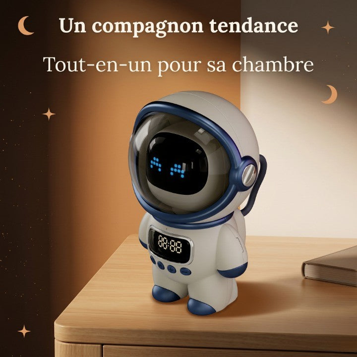 Veilleuse Robot Astronaute IA Conversationnel, Horloge Alarme Bluetooth Wi-Fi, Compagnon Bureau – AstroBot