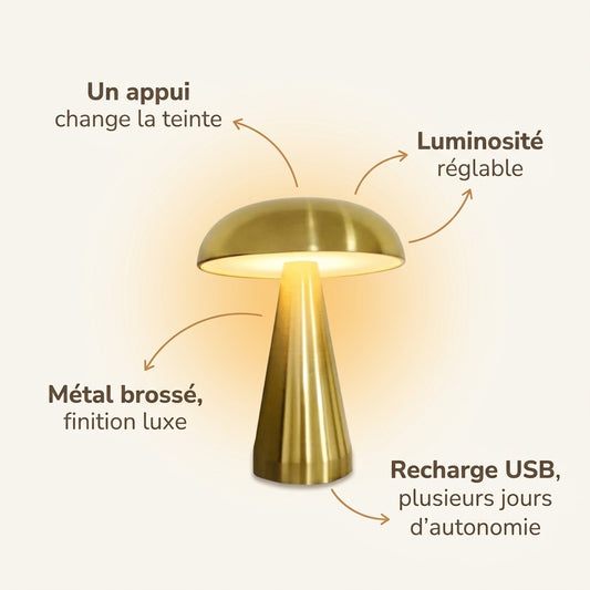 Veilleuse adulte champignon vintage métal rechargeable – ChampiAmbre