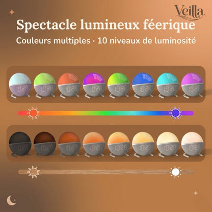 Veilleuse adulte réveil simulateur lever soleil – 7 sons naturels, 9 couleurs & minuterie 120min – SoleilDoux