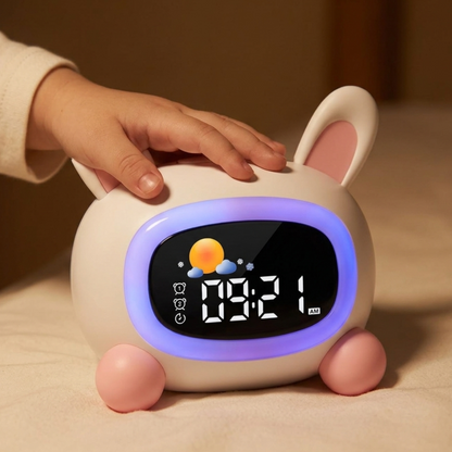 Veilleuse enfant Réveil Apprentissage Sommeil Enfant – Alarme Douce, 7 Sons & Veilleuse Colorée – PetitOurs