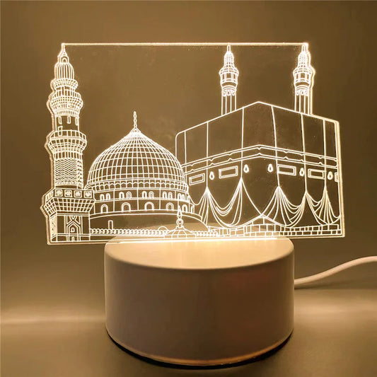 Veilleuse coranique Kaaba 3D acrylique USB – Lumière douce & décoration islamique – BaytAllah
