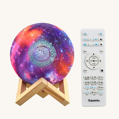 Veilleuse coranique LED globe galaxie – Coran complet, 7 couleurs & haut-parleur Bluetooth 5W – QamarNour