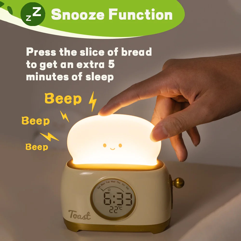 Veilleuse Enfant Réveil LED Forme Toast Kawaii, Affichage Température et Heure, Snooze – ToastiDoux