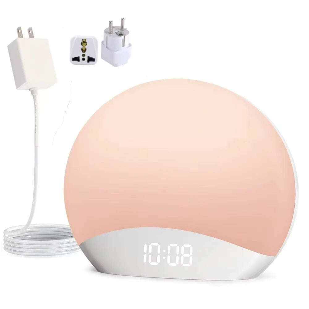 Veilleuse enfant réveil simulateur lever soleil – 26 sons apaisants & 8 couleurs douces – BoisLune