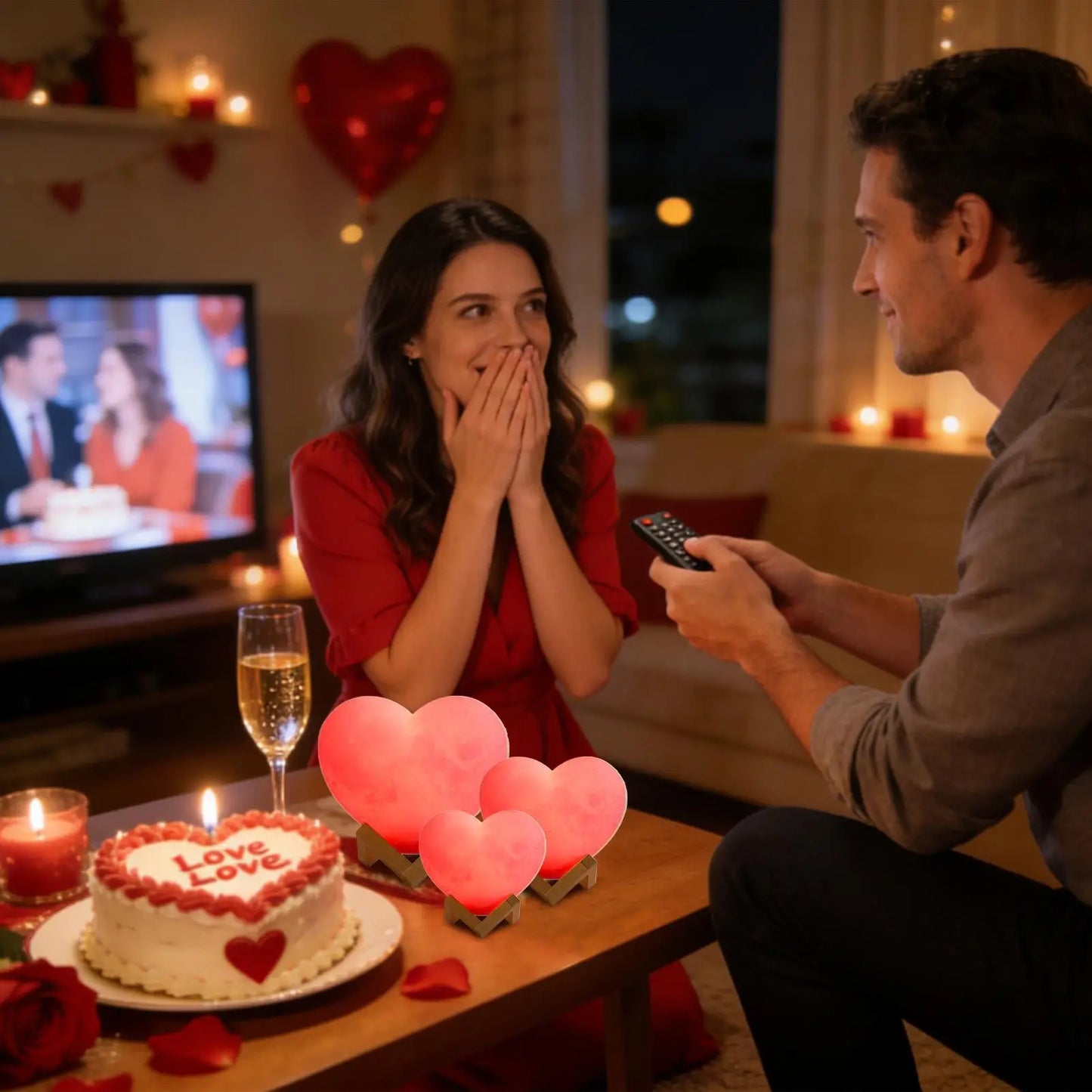 Veilleuse bébé cœur rechargeable – 16 couleurs, télécommande & socle bois – CœurLumière