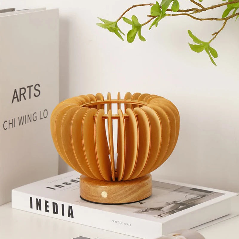 Veilleuse adulte lampe pliante plissée en bois – PliLumière