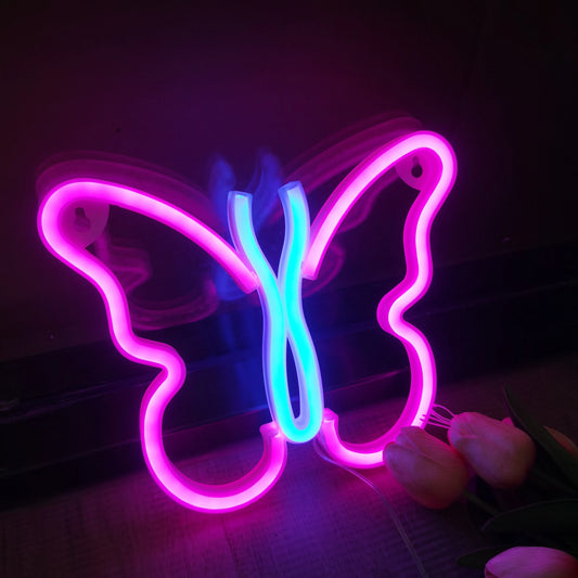 Veilleuse LED néon papillon USB & piles – Décoration murale & lumière douce colorée – PapillonNéon