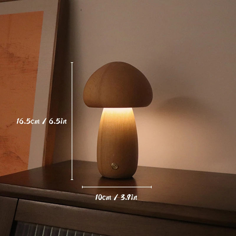 Veilleuse Enfant Champignon Bois Tactile Dimmable Rechargeable USB — LumièreForêt