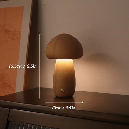 Veilleuse Enfant Champignon Bois Tactile Dimmable Rechargeable USB — LumièreForêt