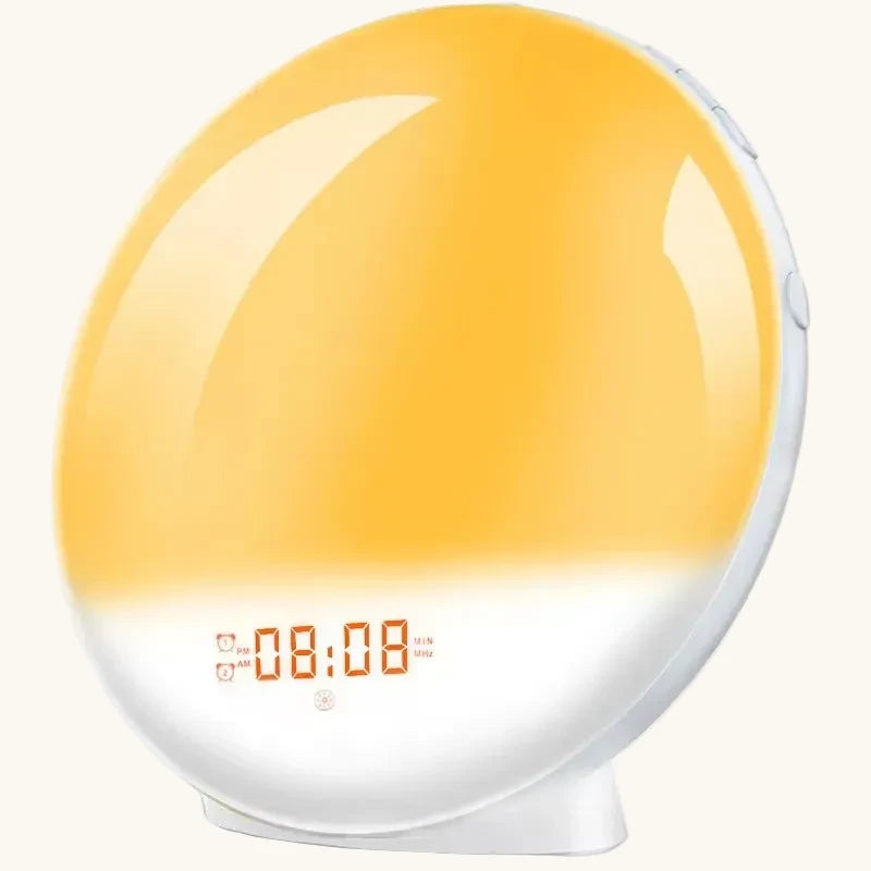 Veilleuse enfant réveil simulateur lever soleil – Radio FM, 7 sons & 7 couleurs douces – AuroraLune