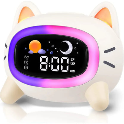 Veilleuse enfant Réveil Apprentissage Sommeil Enfant – Alarme Douce, 7 Sons & Veilleuse Colorée – PetitOurs