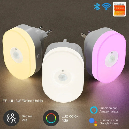 Veilleuse prise LED connectée WiFi – Détecteur de mouvement, RGB & contrôle vocal Alexa – LunaLink