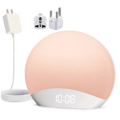 Veilleuse enfant réveil simulateur lever soleil – 26 sons apaisants & 8 couleurs douces – BoisLune