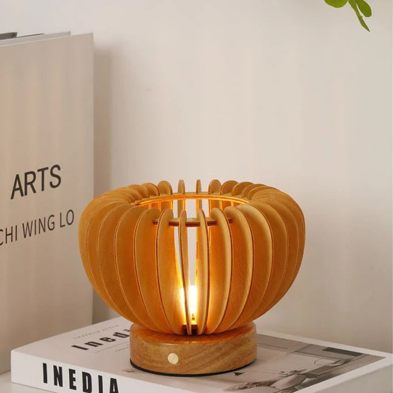 Veilleuse adulte lampe pliante plissée en bois – PliLumière