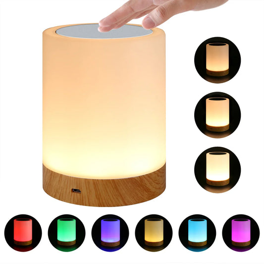 Veilleuse bébé tactile bois rechargeable – 6 couleurs RGB & 3 niveaux de luminosité – LueurTendre