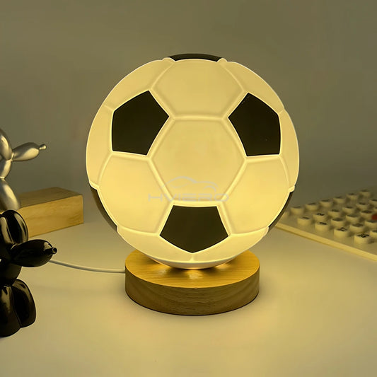 Veilleuse bébé football bois & verre USB – Lumière chaude & design naturel – BalleNuit