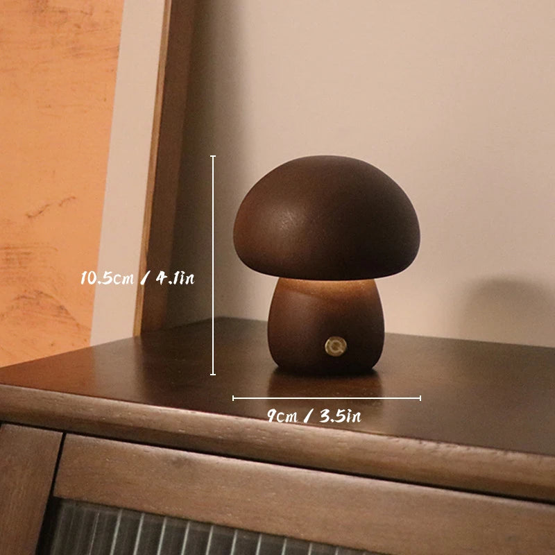 Veilleuse Enfant Champignon Bois Tactile Dimmable Rechargeable USB — LumièreForêt