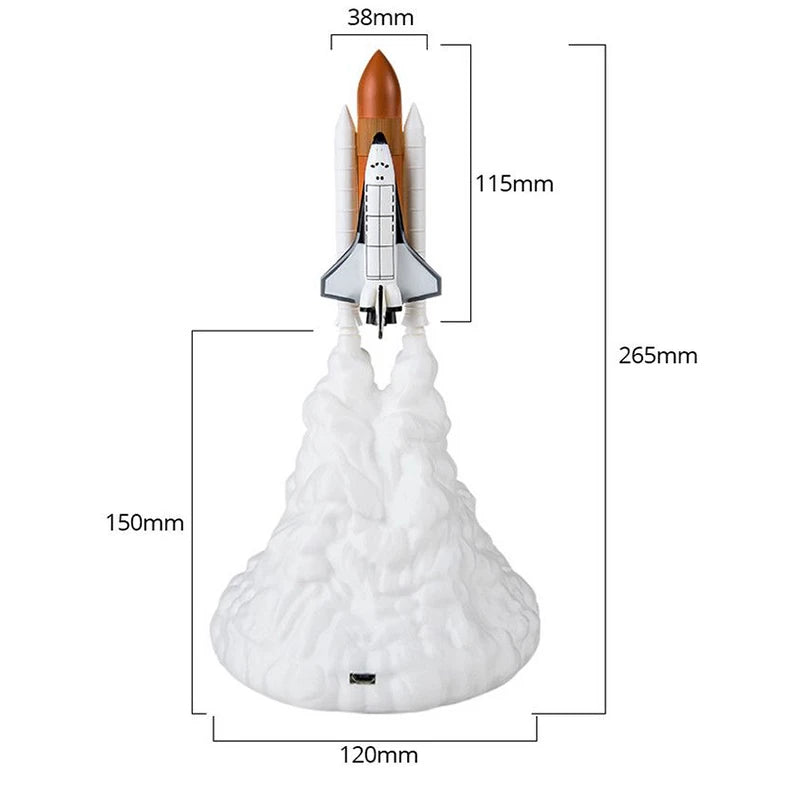 Veilleuse Astronaute Projecteur Navette Spatiale LED – Impression 3D Rechargeable USB – SpaceLaunch