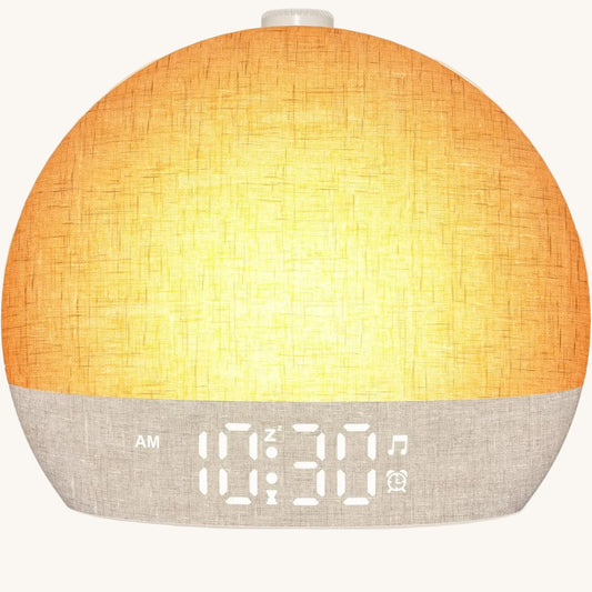 Veilleuse enfant réveil simulateur lever soleil rechargeable – 30 sons & 12 couleurs – AuroraDouce