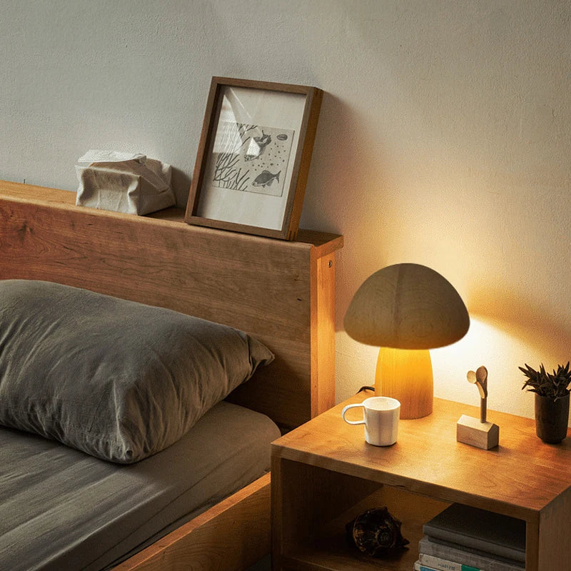 Veilleuse Enfant Champignon Bois Tactile Dimmable Rechargeable USB — LumièreForêt