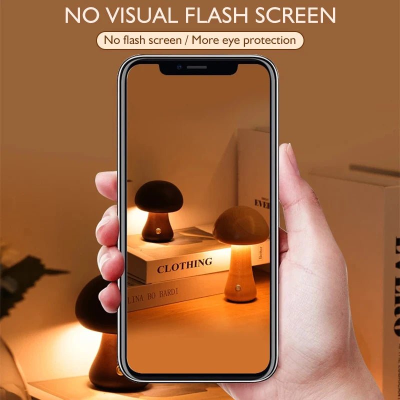 Veilleuse Enfant Champignon Bois Tactile Dimmable Rechargeable USB — LumièreForêt