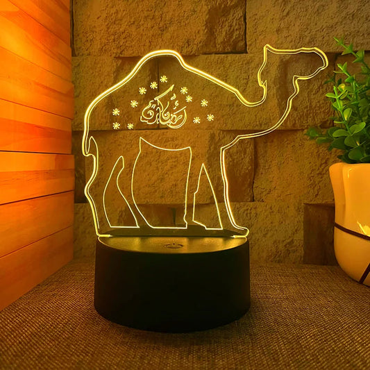 Veilleuse coranique chameau 3D acrylique base noire – 16 couleurs & télécommande – Jamal